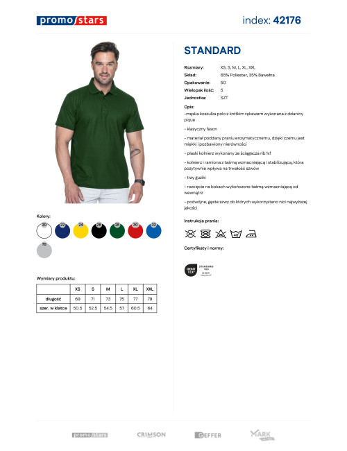 Promostars POLO Męska STANDARD ZIELONY BUTELKOWY nadruk haft sitodruk