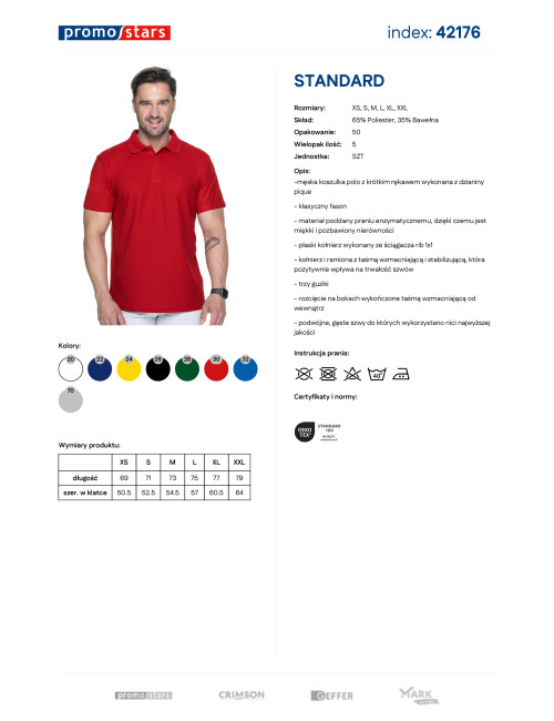 Promostars POLO Męska STANDARD CZERWONY nadruk haft sitodruk logo