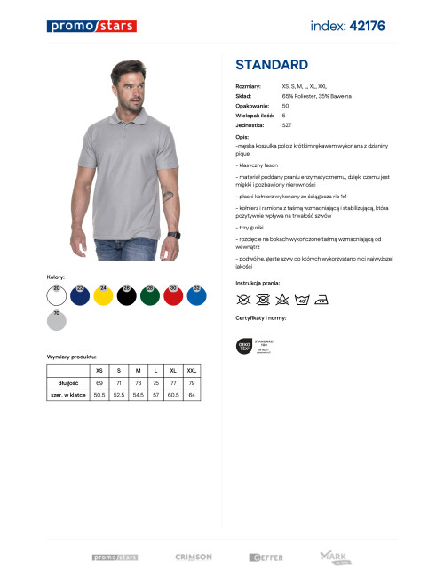 Promostars POLO Męska STANDARD JASNY SZARY nadruk sitodruk logo haft