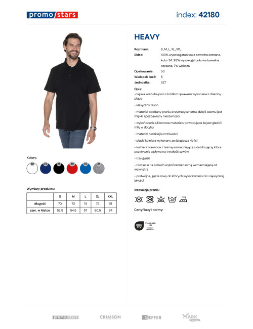 Promostars POLO Męska POLO HEAVY CZARNY nadruk sitodruk logo haft