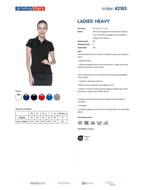 Promostars POLO Damskie LADIES' HEAVY CZARNY haft nadruk logo sitdruk
