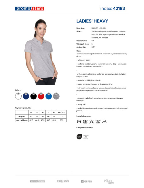Promostars POLO Women`s LADIES` HEAVY LIGHT GRAY MELANGE embroidery print