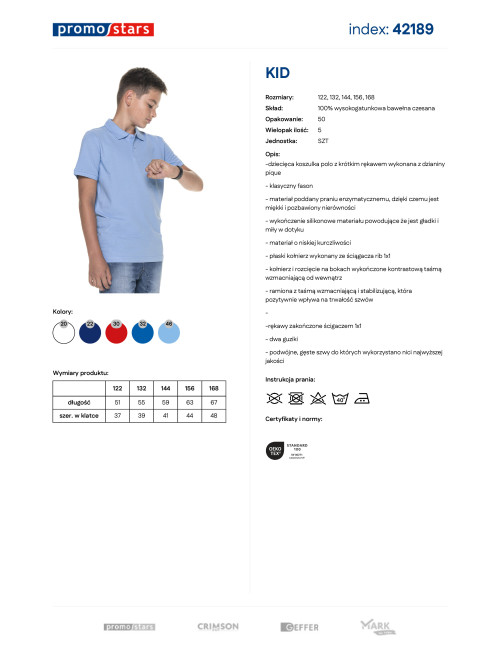 Promostars POLO Dziecięca KID BŁĘKITNY nadruk sitodruk logo nadruk DTG