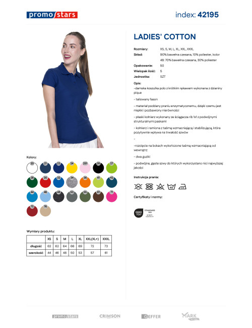 Promostars POLO Damska LADIES' COTTON GRANATOWY haft sitodruk logo