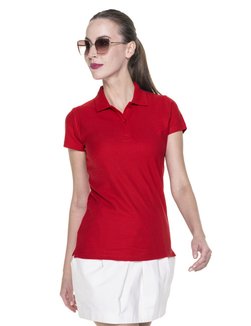 Promostars POLO Damska LADIES' COTTON CZERWONY haft sitodruk logo
