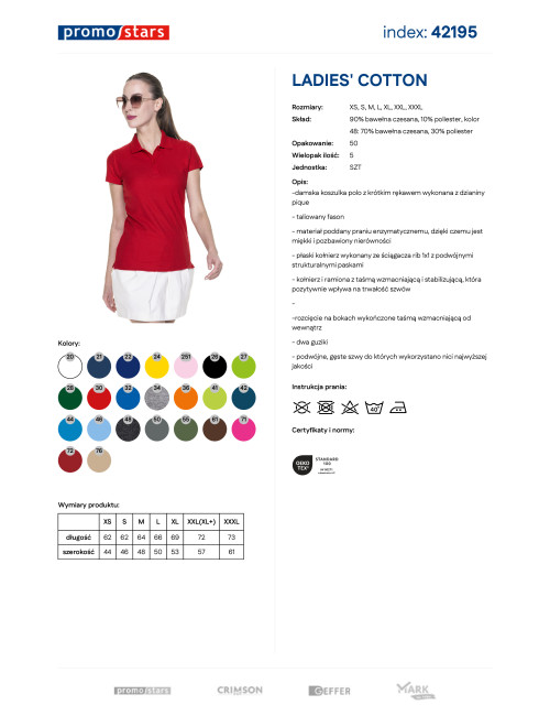 Promostars POLO Damska LADIES' COTTON CZERWONY haft sitodruk logo