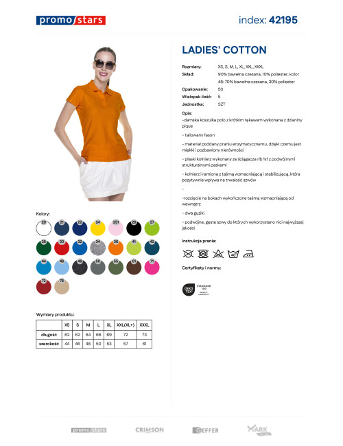 Promostars POLO Damska LADIES' COTTON POMARAŃCZOWY haft sitodruk logo