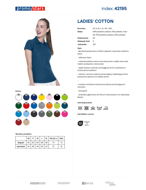Promostars POLO Damska LADIES' COTTON CIEMNY NIEBIESKI haft nadruk DTG