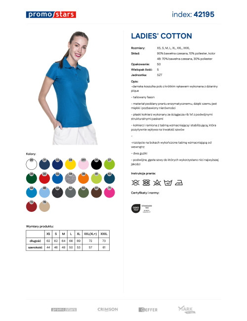 Promostars POLO Damska LADIES' COTTON NIEBIESKI haft sitodruk logo