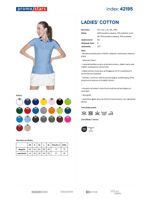 Promostars POLO Damska LADIES' COTTON BŁĘKITNY haft sitodruk logo