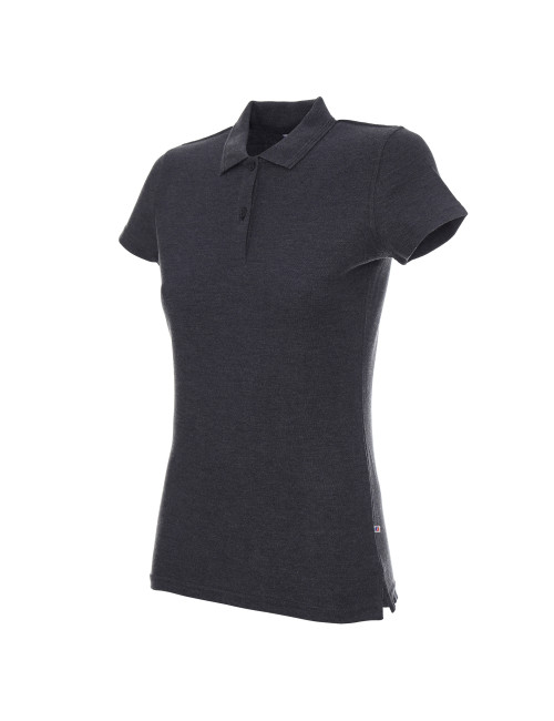 Promostars POLO Damen LADIES` COTTON DARK GREY MELANGE Logo-Stickerei