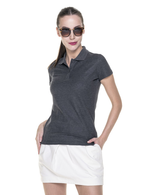 Promostars Women`s POLO LADIES` COTTON DARK GRAY MELANGE embroidered logo