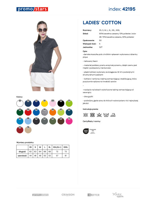 Promostars Women`s POLO LADIES` COTTON DARK GRAY MELANGE embroidered logo