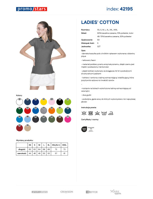 Promostars POLO Damska LADIES' COTTON SZARY haft sitodruk nadruk DTF