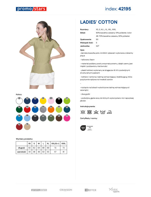Promostars POLO Damska LADIES' COTTON BEŻOWY LATTE haft sitodruk logo