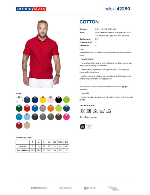 Promostars POLO M COTTON CZERWONY nadruk haft sitodruk logo transfer