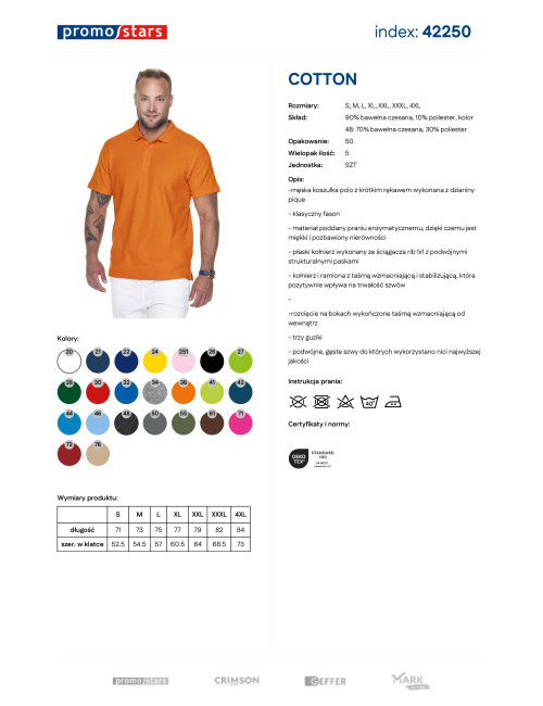 Promostars Men`s POLO COTTON ORANGE embroidery screen print logo