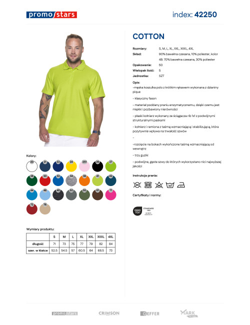Promostars POLO Męska COTTON LIMONKOWY nadruk DTF haft sitodruk logo