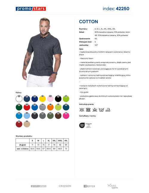 Promostars POLO Męska COTTON CIEMNY SZARY MELANŻ nadruk haft sitodruk