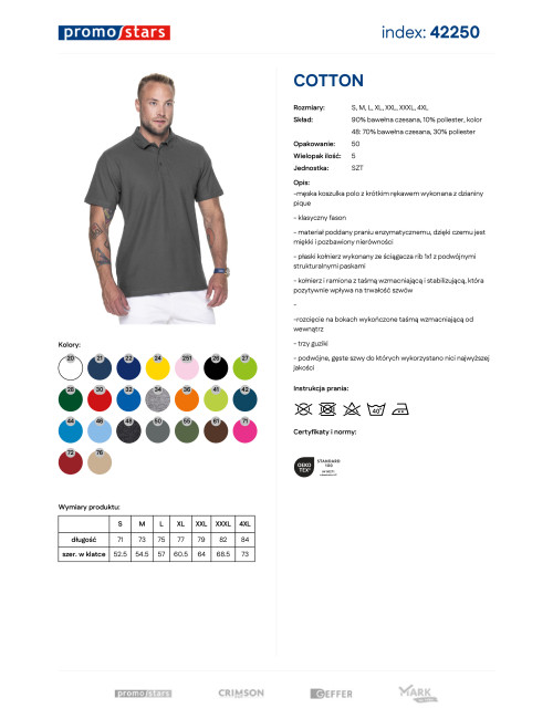 Promostars POLO Męska COTTON SZARY haft nadruk DTG sitodruk logo