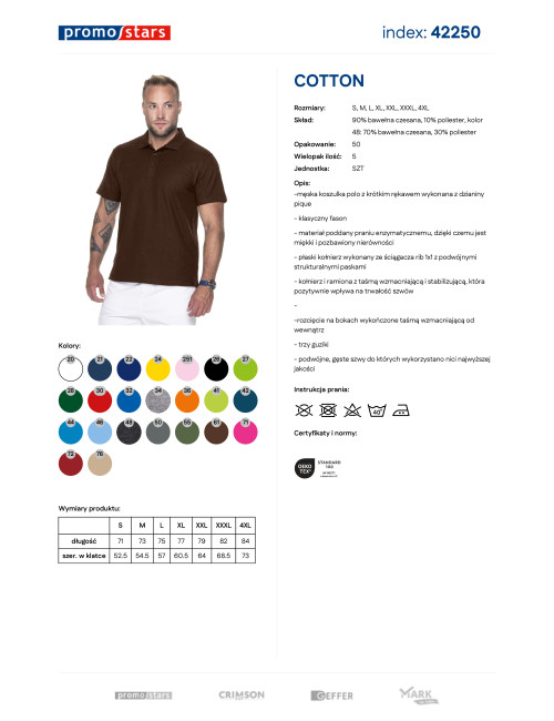 Promostars POLO Męska COTTON CIEMNO BRĄZOWY nadruk haft logo sitodruk