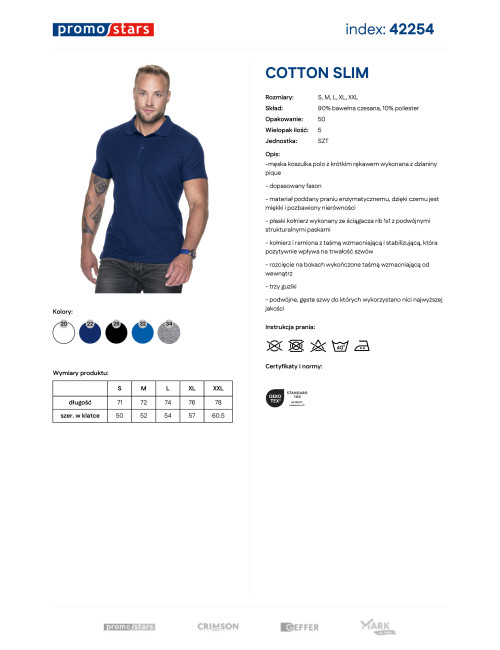 Promostars POLO Męska COTTON SLIM GRANATOWY haft nadruk sitodruk logo