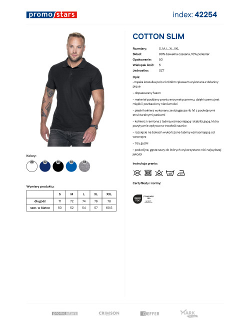 Promostars POLO Męska COTTON SLIM CZARNY haft nadruk sitodruk logo