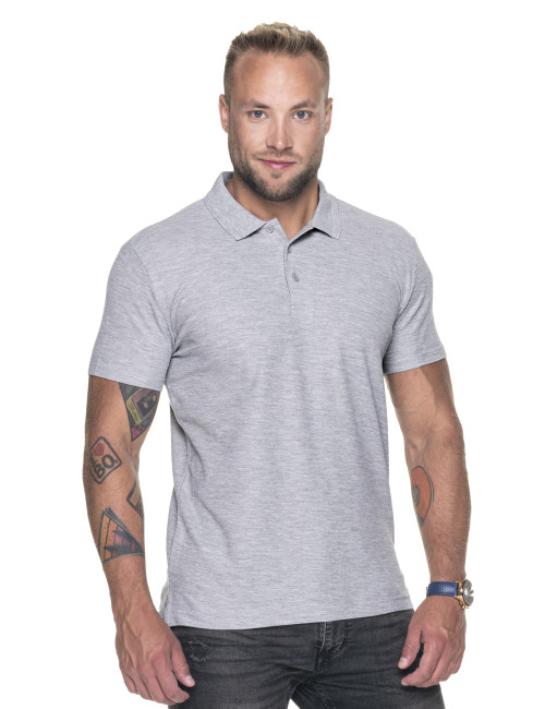 Promostars POLO Męska COTTON SLIM JASNY SZARY MELANŻ haft nadruk logo