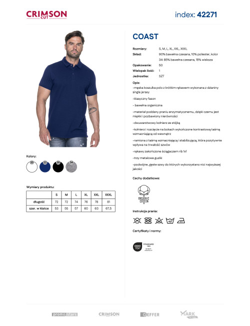 CRIMSON CUT POLO COAST NAVY BLUE Herren-Poloshirt mit Stickerei und Siebdruck-Logo