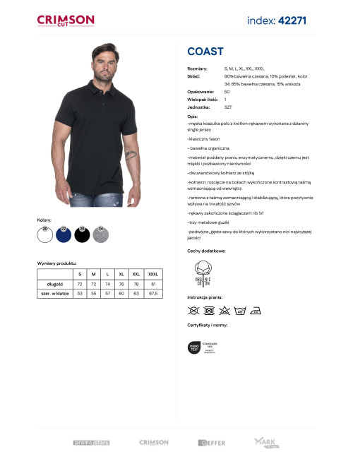 CRIMSON CUT POLO Men`s COAST BLACK Embroidery logo screenprint transfer