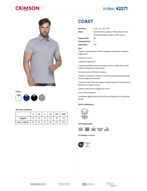 CRIMSON CUT POLO COAST LIGHT GREY MELANGE DTF-Druck-Sticklogo für Herren