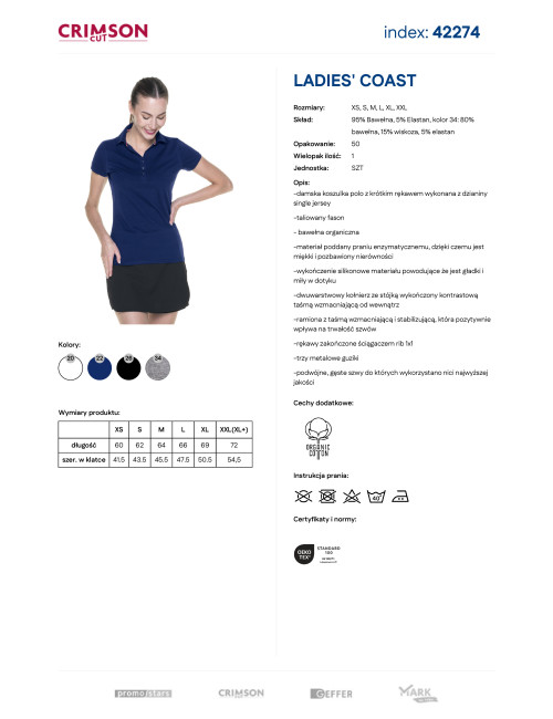 CRIMSON CUT POLO Women`s LADIES` COAST NAVY embroidered silkscreen logo