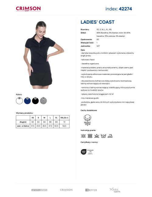 CRIMSON CUT POLO Damen LADIES` COAST BLACK Stickdruck, Siebdrucklogo