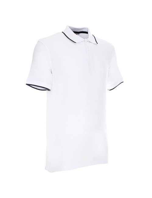 Herrenpolo Promostars Line Weiß/Marineblau