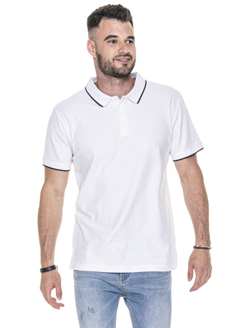 Polo męska Promostars Line biały/granatowy - P&M