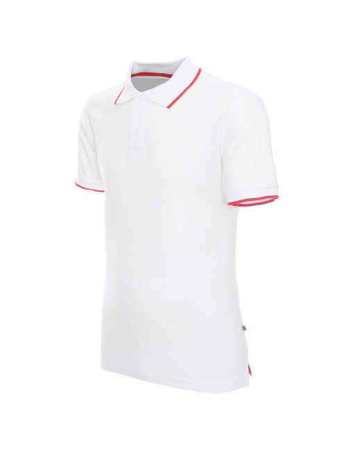 Promostars Men`s POLO LINE WHITE/RED embroidery silkscreen logo print