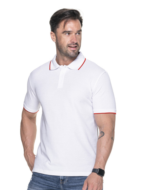 Promostars Men`s POLO LINE WHITE/RED embroidery silkscreen logo print