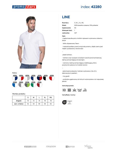 Promostars POLO Męska LINE BIAŁY/JASNY SZARY sitodruk logo haft nadruk