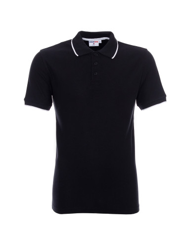 Promostars Men`s POLO LINE BLACK/WHITE embroidery screen printing logo DTG printing
