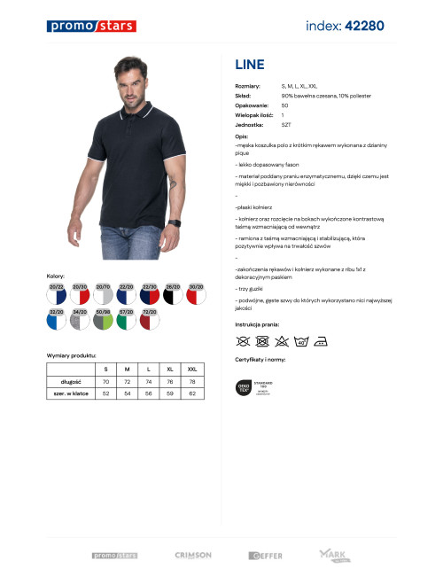 Promostars POLO Męska LINE CZARNY/BIAŁY haft sitodruk logo nadruk DTG
