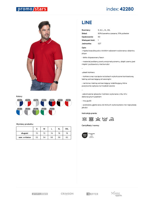 Promostars POLO Męska LINE CZERWONY/BIAŁY haft nadruk DTF sitodruk