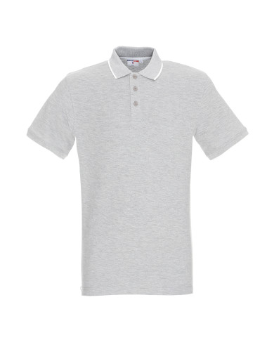 Promostars POLO Męska LINE JASNY SZARY MELANŻ/BIAŁY haft sitodruk logo