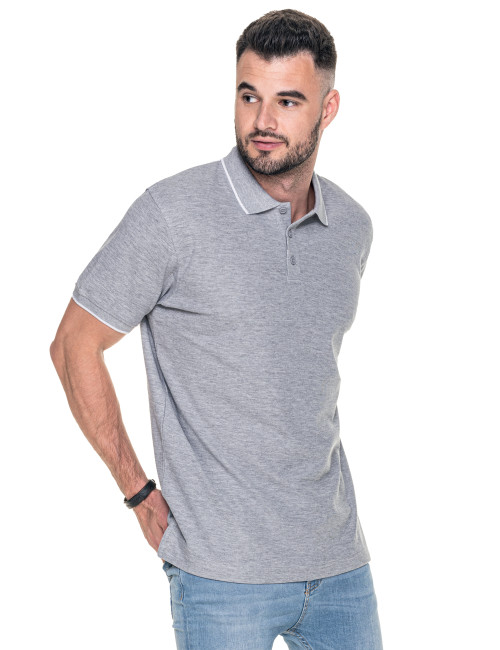 Promostars POLO Herren LINE LIGHT GREY MELANGE/WHITE Stickerei-Siebdruck-Logo