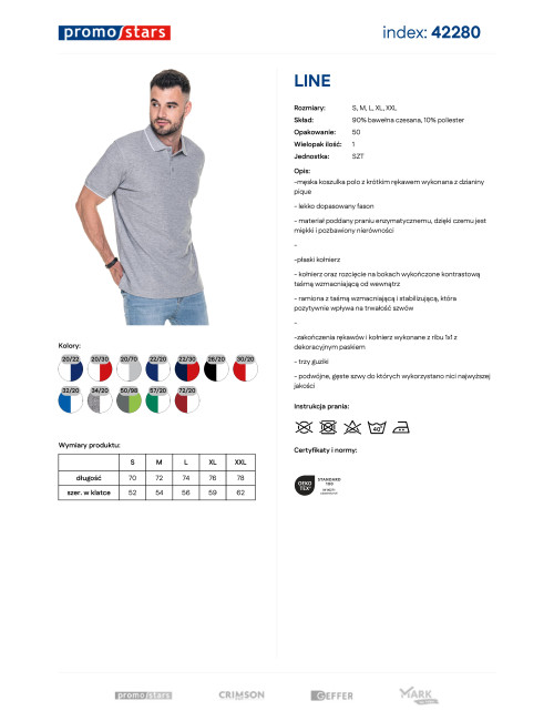 Promostars POLO Herren LINE LIGHT GREY MELANGE/WHITE Stickerei-Siebdruck-Logo