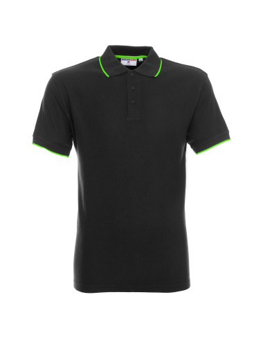 Promostars POLO Męska LINE SZARY/FLUO ZIELONY sitodruk logo nadruk DTG