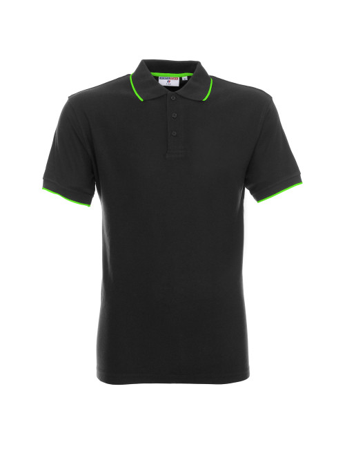 Promostars POLO Męska LINE SZARY/FLUO ZIELONY sitodruk logo nadruk DTG