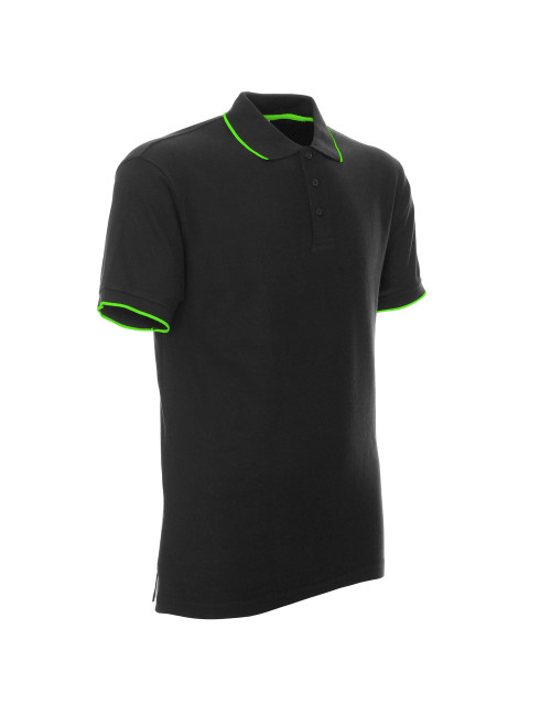 Promostars POLO Męska LINE SZARY/FLUO ZIELONY sitodruk logo nadruk DTG