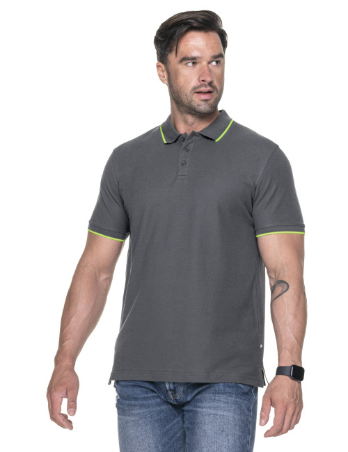 Promostars POLO Męska LINE SZARY/FLUO ZIELONY sitodruk logo nadruk DTG