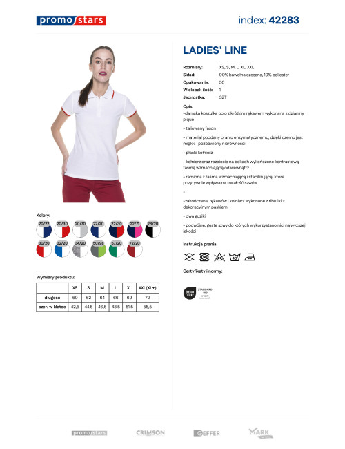 Promostars POLO Damska LADIES' LINE BIAŁY/CZERWONY haft nadruk logo