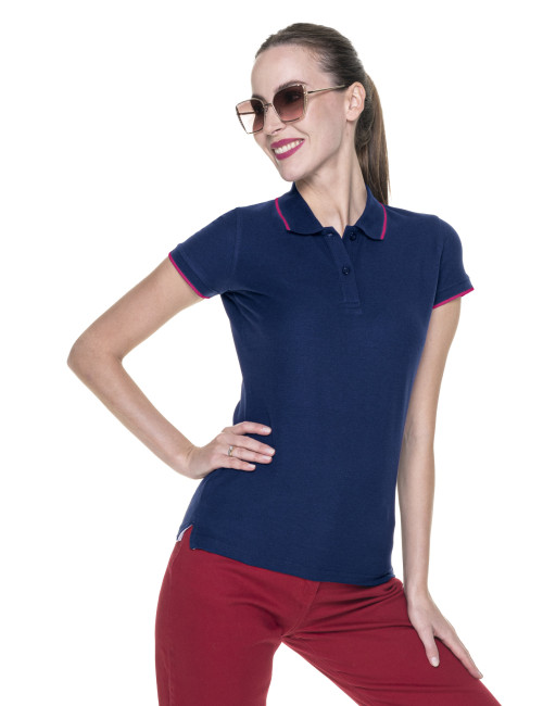 Promostars POLO Damska LADIES' LINE GRANATOWY/RÓŻOWY haft nadruk logo